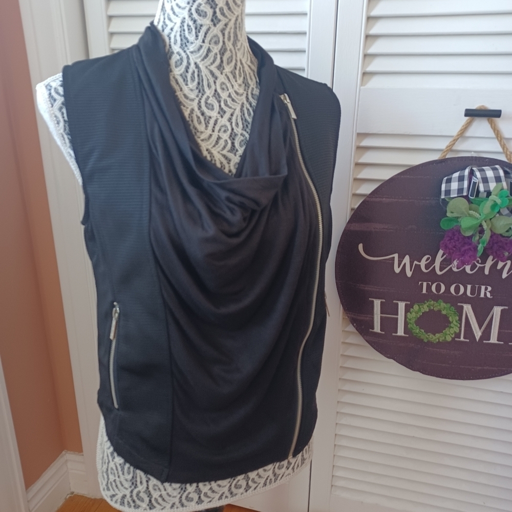 Kardashian Kollection Biker Rocker Style Asymetrical Moto Stretchy Rayon Vest